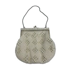 Vintage Beaded Ivory Gold Clutch Evening Fancy Formal Dressy Party Chain Strap